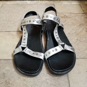 LF/Life Veda Silver Leather Studded Sandals 6.5